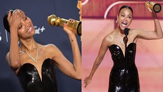 Zoe Saldaña called out for awkwardly storming Golden Globes 2025 stage — blames champagne at table