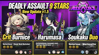 NEW v1.5 Deadly Assault 9 Stars - Crit Burnice \u0026 Soukaku Duo \u0026 Harumasa | Zenless Zone Zero 1.5