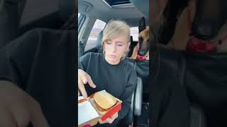 Trying the McDonald’s McRib for the first time. At least Mace seemed impressed with it 🤷🏼‍♀️