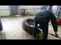 dismounting a 315 80r22.5 fire truck rear tire.