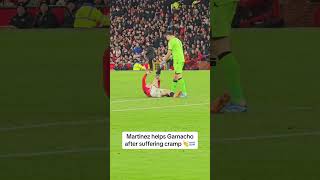 Emi Martinez helps Garnacho after suffering cramp during clash between Man Utd & Villa ❤️