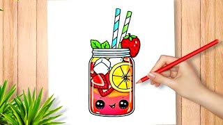How to draw strawberry lemonade  ||easy drawing for kids