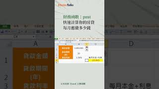 用 Excel 快速計算：房貸每月應該繳多少錢？ #線上課程 #excel #shorts