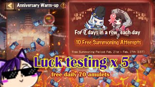 Onmyoji​ -​ Luck​ testing​ x5 with​ free​ 70 amulets 🍷