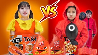 ขนมสีส้มโกโกวา VS ขนมสีแดงผู้คุม Squid game (สนุกมาก!!!)