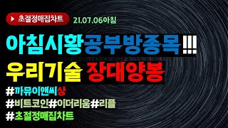 2021년7월6일/아침  시황및 공부방 종목 우리기술   장대양봉   #까뮤이앤씨  상한가   /초절정매집차트#비트코인  !#리플 #이더리움