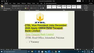 ZTBL Vice President Jobs December 2020 Apply Online Zarai Taraqiati Bank Limited