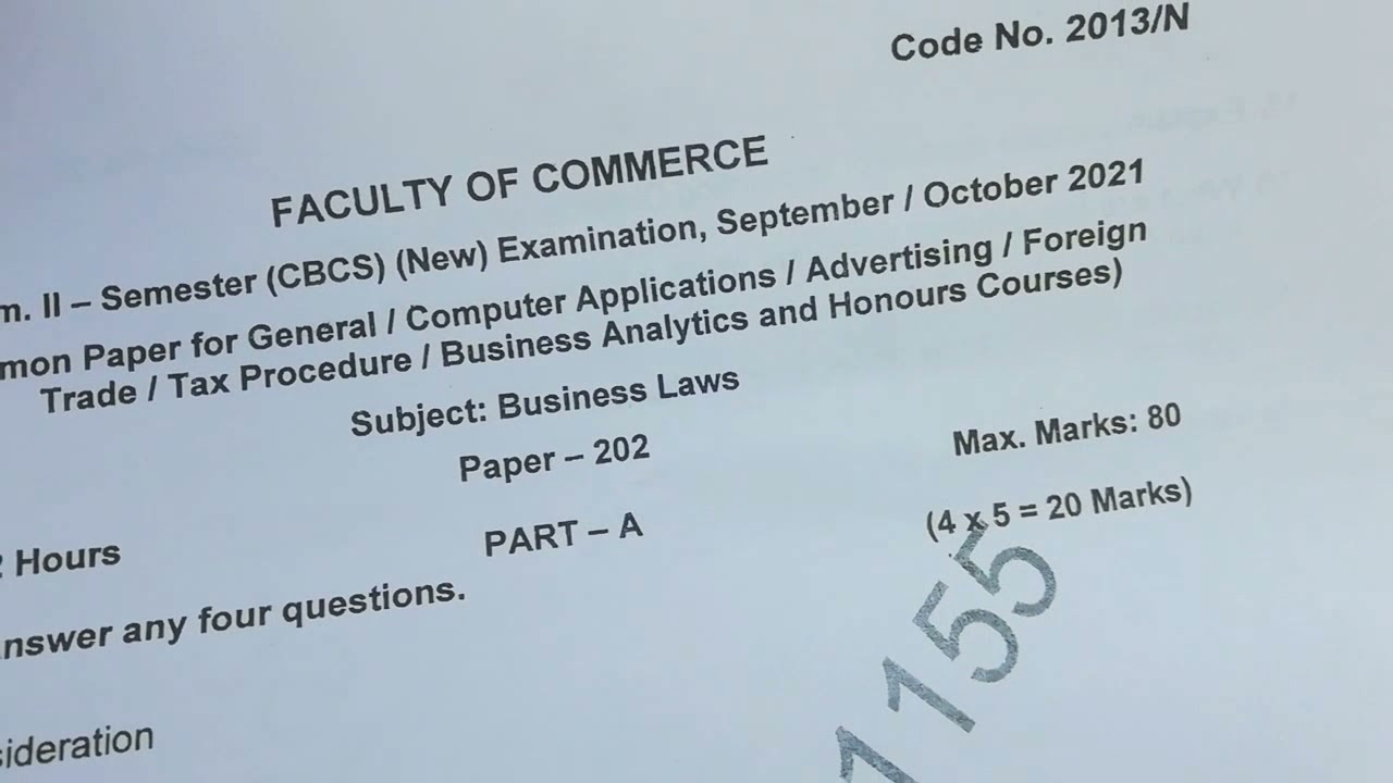 OU B. COM 2nd Semester Business Law Questions Paper 2021|OU Business ...