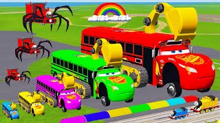 LONG CARS vs SPEEDBUMPS - Excavator Long Bus Lightning McQueen Monster Truck | BeamNG.Drive