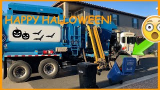 Truck or Treat 2! Kids Follow Garbage Truck At Halloween