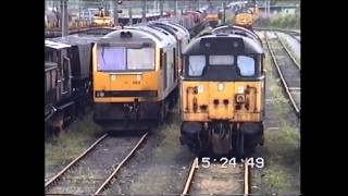 Load Haul, Mainline and Transrail in 1997 at Warrington, Cardiff and Lancaster