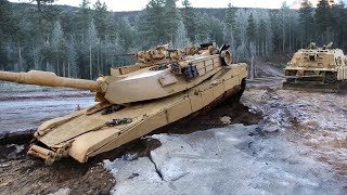 US M1 Abrams Seriously Stuck in Mud Being Recovered by Tow Tank - Mud Recovery