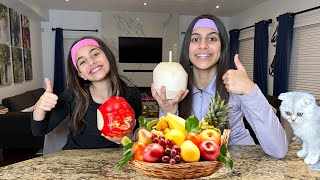 Deema teaches Sally to drink and eat healthy fruits