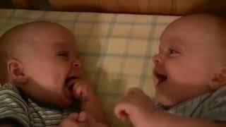 Twin Baby Boys Laughing at Each Other (REVERSE)