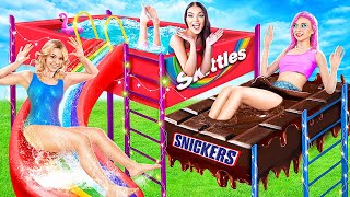 Building Water Park at Home! How to Sneak Candies into a Water Park at Home