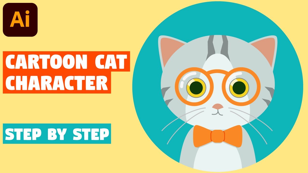 Cartoon Cat Character Illustrator Cc Tutorial Flat Design Youtube