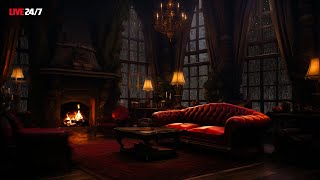 🌨️ Cozy Castle with Thunderstorm Sounds- Rain, Thunder& Fireplace to Sleep,Relax,Study