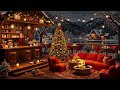 warm night at cozy christmas porch ambience 🎄 smooth christmas jazz music with snowfall for relax