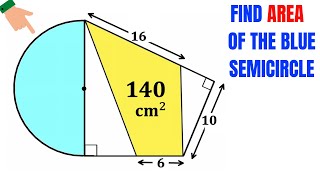 Cute Geometry Puzzle | Find area of the Blue semicircle |  Step-by-step tutorial