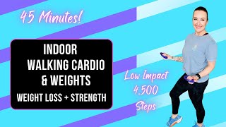 WALKING WEIGHT LOSS: 45 Min Walking Workout, Indoor Walking Workout, Low Impact Walking \u0026 Weights