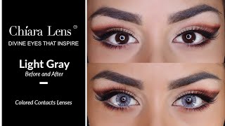 Chiara Lens - Light Gray | Prima e Dopo Lenti a Contatto Grigie su Occhi Scuri