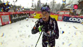 Tour de Ski 2017/18 (Oberstdorf) - Laurien van der Graaff finishes, objects blowing away