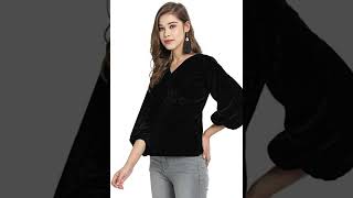 Golden Kite Women Black Longline Yoke Details Top with Bishop Sleeve #women top  # casual top