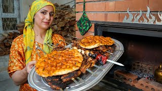 Chicken wings grilled over a wood fire and grilled eggplant taste amazing