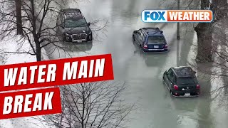 Drone Shows Massive Water Main Break Wreaking Havoc In Frozen Chicago suburb