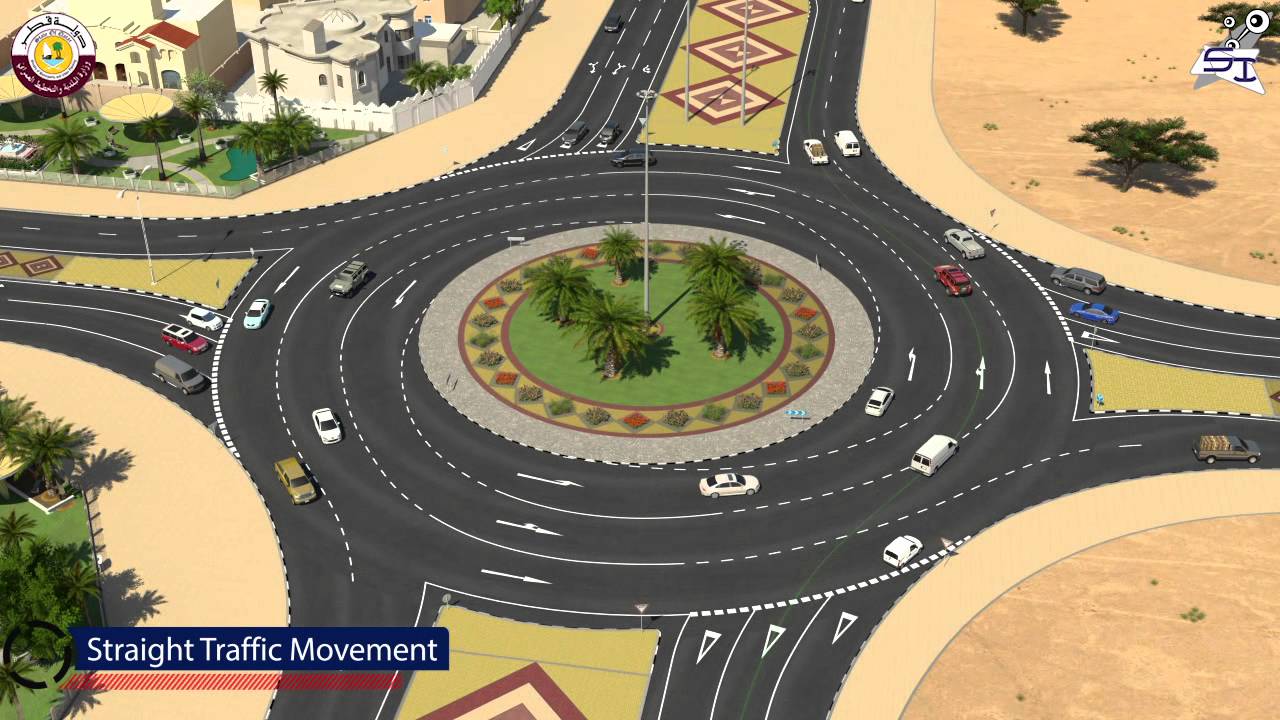 Roundabout Rules In Uae Rotonde Kruispunt Met Veel Autos Asfalt Pad