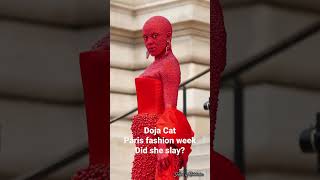 Doja cat shocks world covered in red crystals at Schiaparelli fashion show #dojacat #shorts #pfw