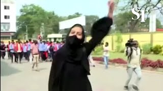 Lone hijab-wearing Muslim girl braves heckling from far-right Hindu mob in college