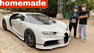 The simple homemade Bugatti finished in pearl white