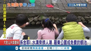 公園成免費釣蝦天堂？！民眾擠公園水溝釣\