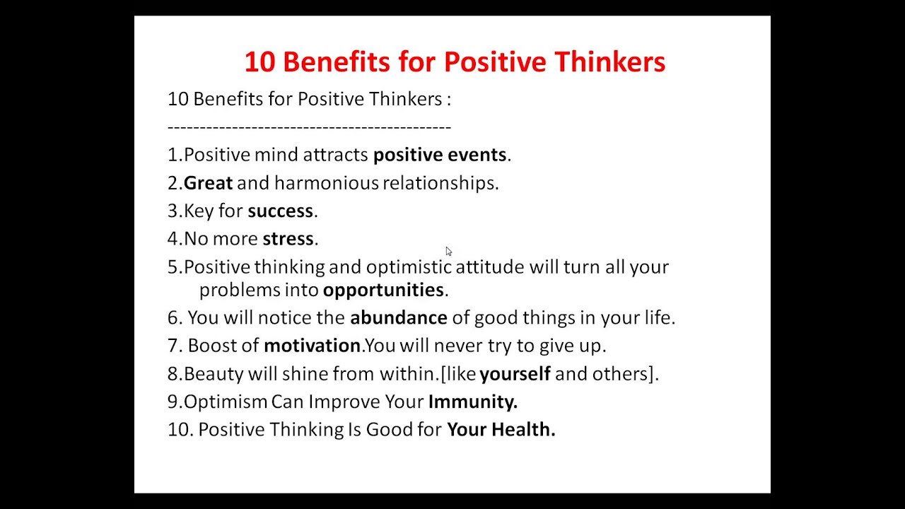 Positive Thinking Benefits - YouTube