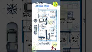 30×50 House Plan, West Facing, 2BHK with Car Parking and Open Wash, #houseplan#housedesign#floorplan