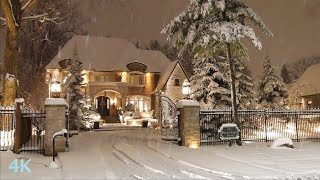 Winter Cozy Snowfall and Beautiful Homes in Enchanted Forest Christmas relaxing Snow sound 4K