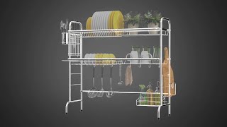 Dish Drying Rack, iSPECLE 201 Stainless Steel 2 Tier Dish Rack with Utensil Holder, Cutting Board Ho