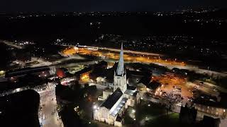 Chesterfield Town Centre by night drone