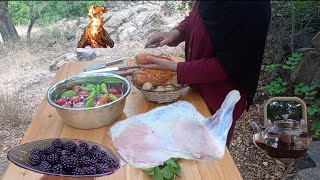 كتف خروف مشوي على الجمر مع الخضر و تحضير شاي التوت البري 🇩🇿