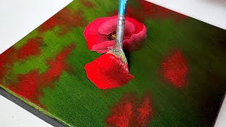 The Easiest way to draw a Poppy Flower / Acrylic Painting Technique