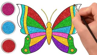 🎨Glitter Butterfly | How To Draw A Butterfly for Kids 🦋 | Chiki Art | HooplaKidz How To