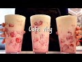 (Eng)🍓👏🏻I love strawberries👏🏻 Do you love strawberries too?👏🏻🍓/ cafe vlog / asmr