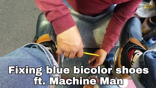 S5E29 fixing blue bicolor shoes ft machine man #ASMR #shoeshine #faustoarizmendi