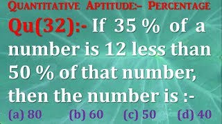 Q32 | If 35% of a number is 12 less than 50% of that number, then the number is