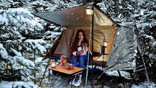 Winter Camping in Snowstorm | Solo Overnight in the woods | Cozy ASMR