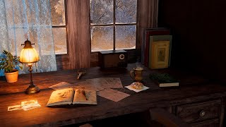 Little Cottage Desk Ambience: Cozy Winter Day, Crackling Fire, Food Simmering, Dreamy \u0026 Relaxing