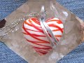 mended heart red and white lampwork glass pendant necklace