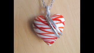 Mended Heart Red and White Lampwork Glass Pendant Necklace