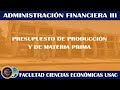 FINANCIERA III / PRESUPUESTO DE COSTO DE PRODUCCIÓN Y MATERIA PRIMA / ECONÓMICAS USAC